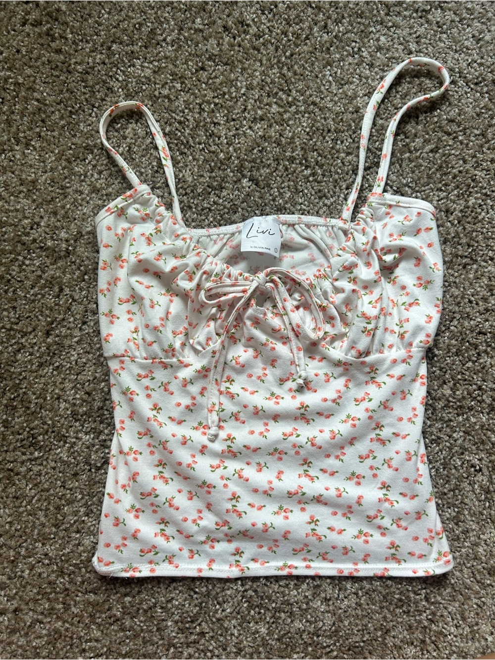 White Floral Tie-Front Spaghetti Strap Camisole